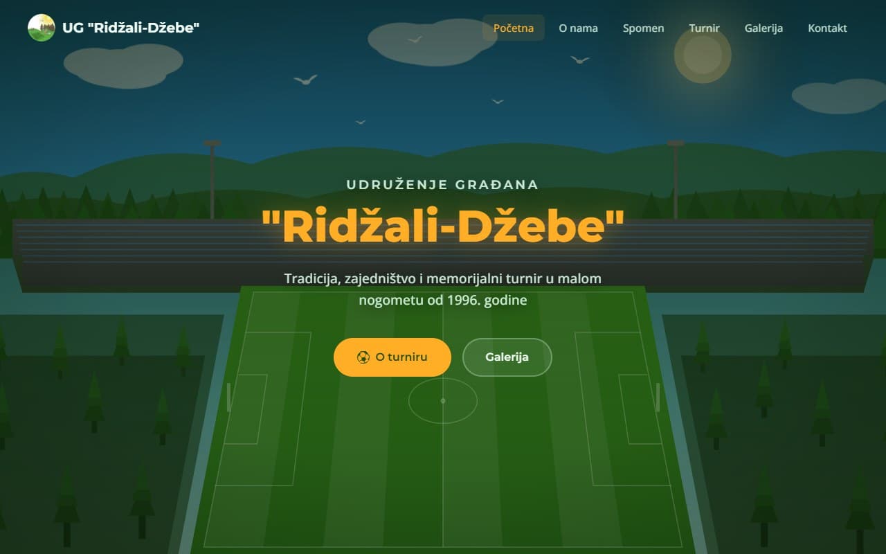 Homepage of ridzalidzebe.ba with the illustrated football stadium